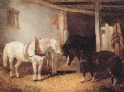 John Frederick Herring Three Horses in A stable,Feeding From a Manger china oil painting reproduction